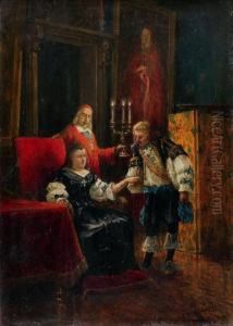 Louis Xiii Rendant Visite A Anne D'autriche Et Au Cardinal Richelieu by Benjamin Eugene Fichel
