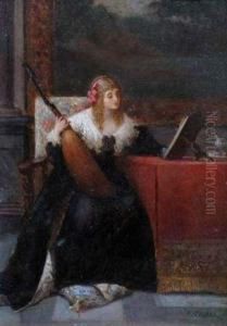 Jeune Femme A La Mandoline. by Benjamin Eugene Fichel