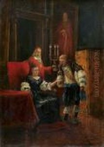 Louis Xiv Enfant Rendant Visite A Sa Mere Anne D'autriche Et Au Cardinal Mazarin by Benjamin Eugene Fichel