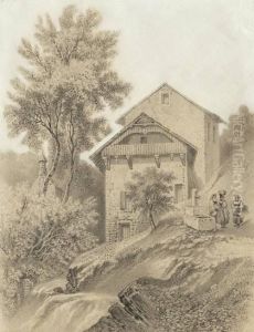 Gehoft Mit Bauerinnen An Gehoft Mit Bauerinnen An