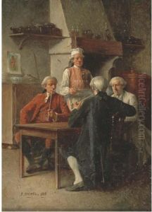 Hommes Fumant La Pipe Dans Une Taverne by Benjamin Eugene Fichel