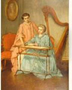 Femmes Tissant Dans Le Salon by Benjamin Eugene Fichel