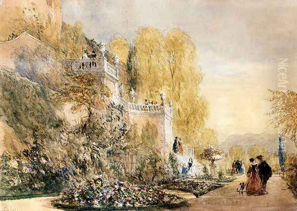 Figures On The Terraces At Powis Castle, Montgomeryshire - view 1