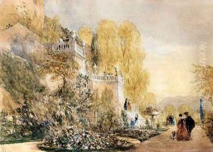 Figures On The Terraces At Powis Castle, Montgomeryshire by David Cox