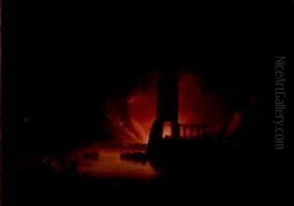 Incendio Notturno In Un Porto - view 1