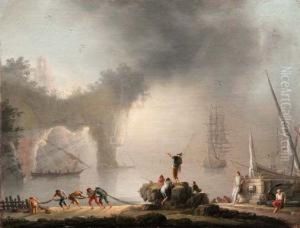 Veduta Della Grotta Di Capri Con Pescatori