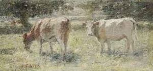 Cattle Grazing In A Meadow by Harry Filder