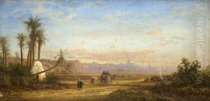 Nordafrikanische Landschaft Mit Karawane by Bernard Fiedler