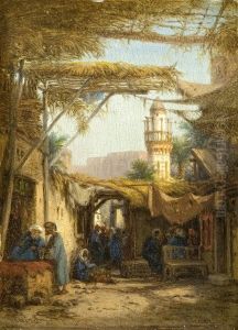 Strasse In Kairo Mit Minarett by Bernard Fiedler