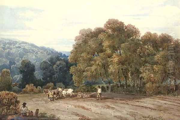 A horsedrawn plough in an extensive landscape - view 1