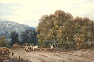 A horsedrawn plough in an extensive landscape