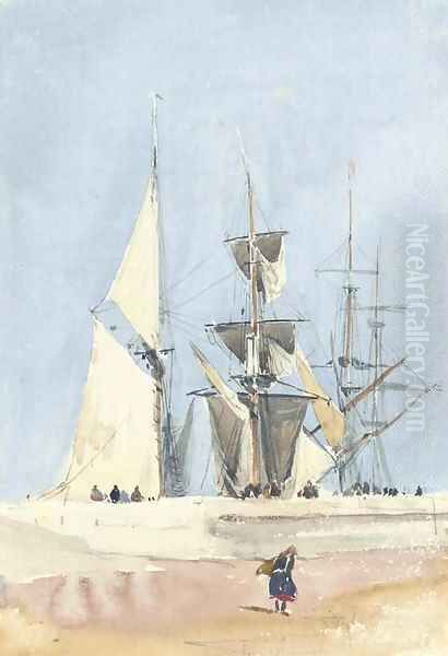 Sailing vessels preparing for sea, Dieppe, France - view 1