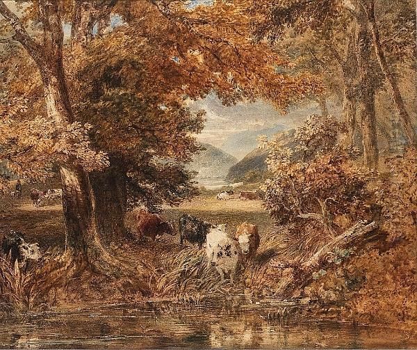 Cattle Watering From A Stream - view 1