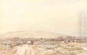 Travellers on a moorland track by David Cox