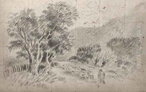 A shepherd and his flock, Wales by David Cox