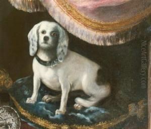 Toy Dog On A Blue Velvet Cushion by Francesco (Il Maltese) Fieravino