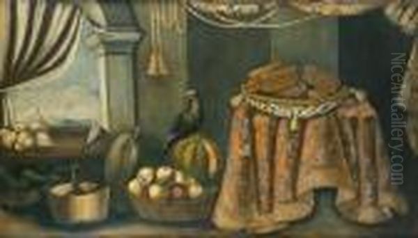 Nature Morte Aux Plat De Biscuits, Corbeille De Pommes Etoiseaux - view 1