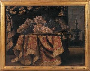 Still Life Of Grapes On A Tapestry Covered Table by Francesco (Il Maltese) Fieravino
