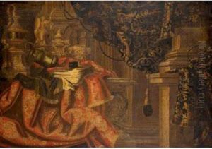 Still Life With Silver And Gilt 
Urns, Together With A Gilt Statue Of Minerva On An Embroidered Cloth 
Draped Over A Table by Francesco (Il Maltese) Fieravino