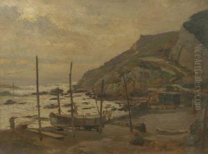 "spiaggia Di San Giuliano - 
Genova" Olio Su Compensato Firmato In Basso A Sinistra E Titolato Al 
Centro, In Cornice