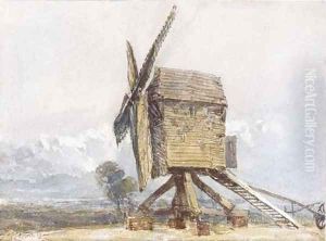 Windmill in a landscape by David Cox
