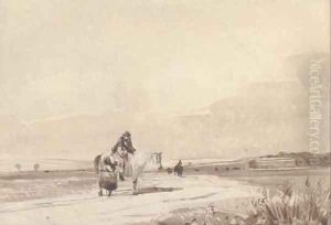 Travellers on a road by David Cox