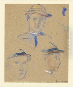 Trois Etudes De Tetes De Bretons