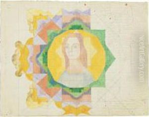 Quatre Aquarelles A Motif De Profil Dans Entourage Rayonnant -notations Chromatiques by Charles Filiger