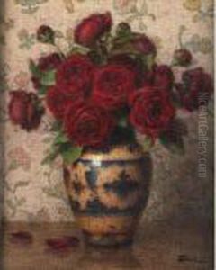 Bouquet De Roses Rouges. by Ernest Filliard
