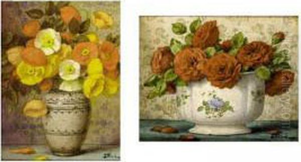 A Still Life With Alpine Poppies; A Still Life With Red Roses - view 1