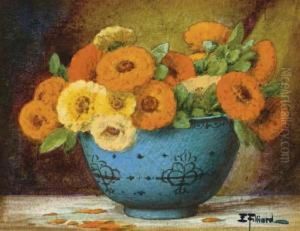 Un Vase De Zinnias; Et Un Vase De Pensees by Ernest Filliard