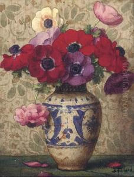 Pansies In A Blue And White Vase - view 1