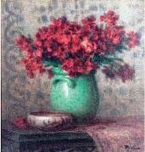 Bouquet De Fleurs Dans Un Pot Vert by Ernest Filliard