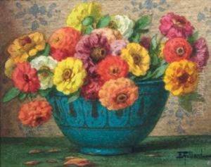 Zinnia's In A Vase; Roses In A White Vase
