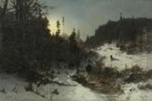 Wildschweinrotte Im Nachtlichen
 Winterwald.