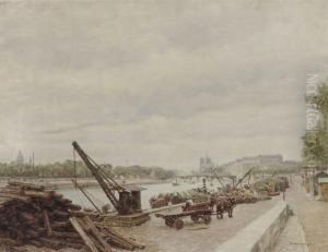 Activities On The Quay Of Ille St. Louis, Paris by Marie-Francois-Firmin Girard
