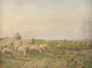Berger Et Ses Moutons En Bord De Mer by Marie-Francois-Firmin Girard