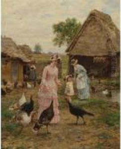 Feeding The Turkeys by Marie-Francois-Firmin Girard