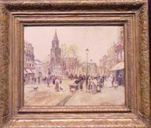 Parisian Street Scene by Marie-Francois-Firmin Girard