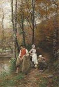 Fishing Along The Riverbank by Marie-Francois-Firmin Girard