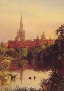 A View in Central Park - The Spire of Dr. Hall's Church in the Distance by Jasper Francis Cropsey