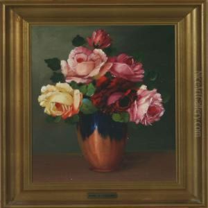 Scenery From Saeby And Still Life With Roses by Edmund Fischer