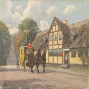 Stagecoach At Lindenberg Inn by Edmund Fischer