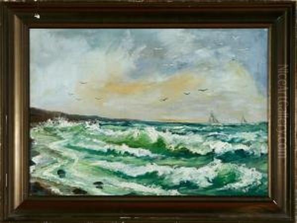 A Coastal Scenery With High Breakers. Signed E. Fischer - view 1