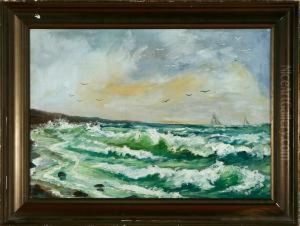 A Coastal Scenery With High Breakers. Signed E. Fischer by Edmund Fischer