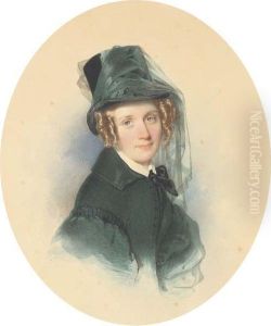 Portrait De Jeune Femme En Buste Avec Un Chapeau Haut-de-formesurmonte D'un Voile by Leopold Fischer
