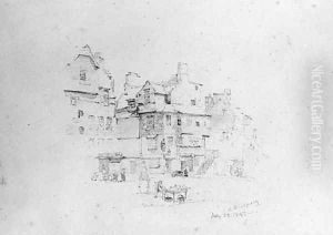 Village Square with Figures, Doune, Scotland (from Cropsey Album) by Jasper Francis Cropsey