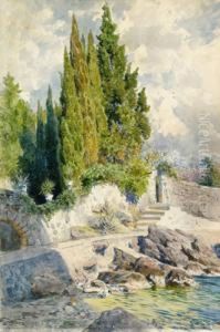 Riva Del Mare Con Cipressi by Ludwig Hans Fischer