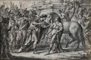 Le Roi Philippe Ii De Macedoine Offrant Le Cheval Bucephale A Son Fils Alexandre