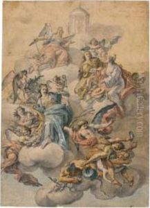Design For A Ceiling Decoration:
The Apotheosis Of A Young Man Surrounded By Allegorical Figures by Fedele Fischetti